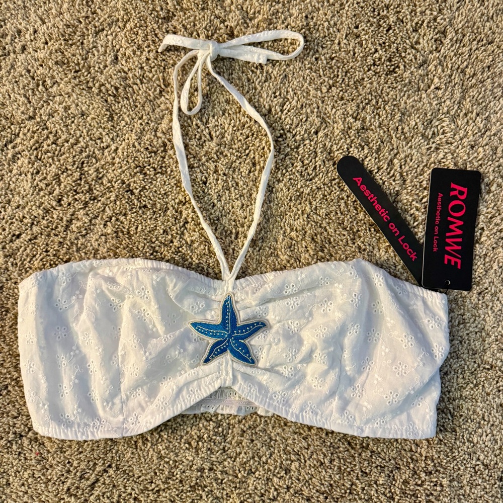 NWT ROMWE Crop Top Camisole Bandeau Bikini Top with Starfish Patch, Size Large